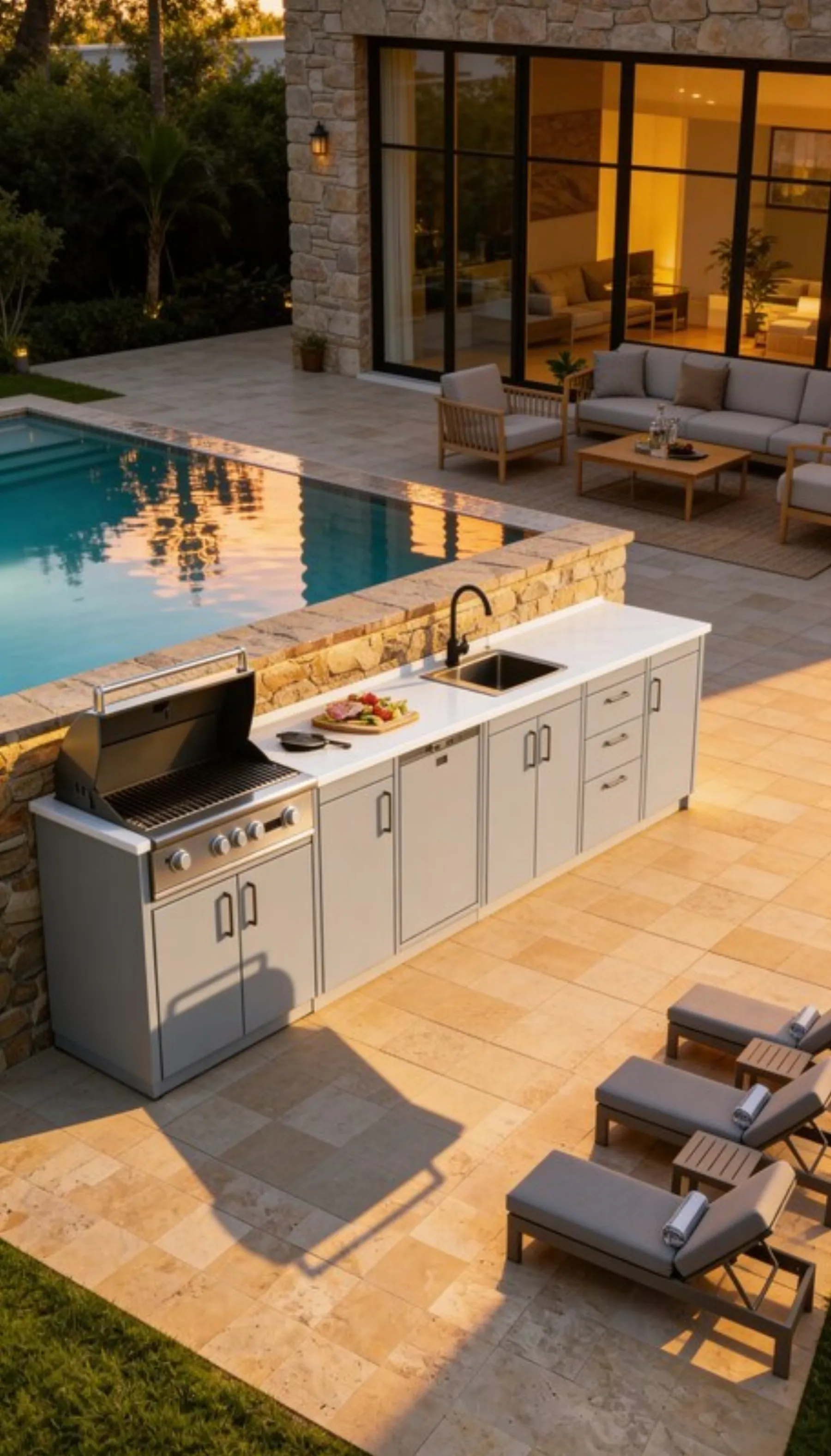 Sistema Modular FORA acabado claro junto a la piscina